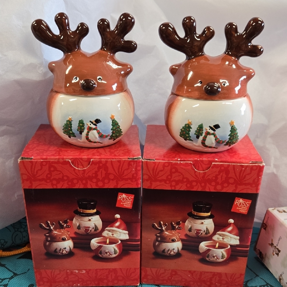 Russ Reindeer Covered Candles - Matching Set